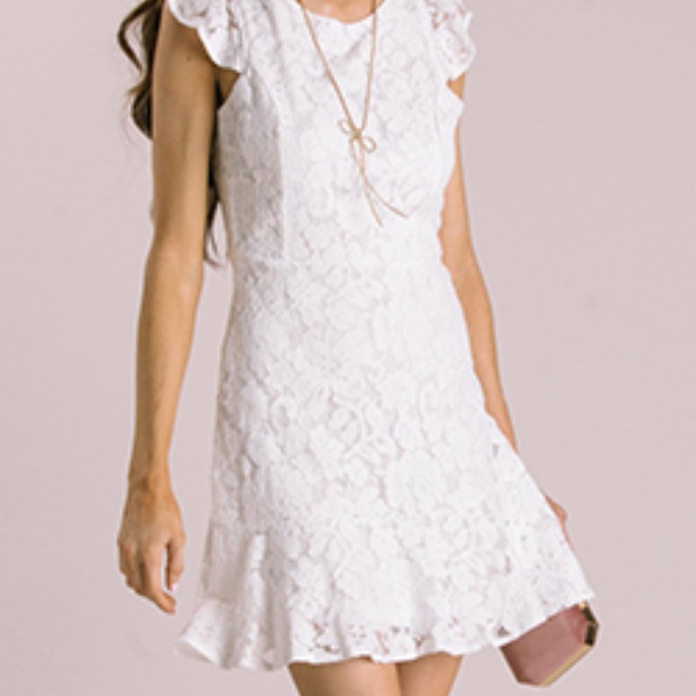 She and Sky White Lace Dress, Small